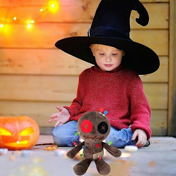 Sød Spooky Horror Voodoo Dukke, 30,48 cm Halloween Plys Broderet Strikket Syning Creepy Dukke Udstoppede Legetøj (Brun) LGL