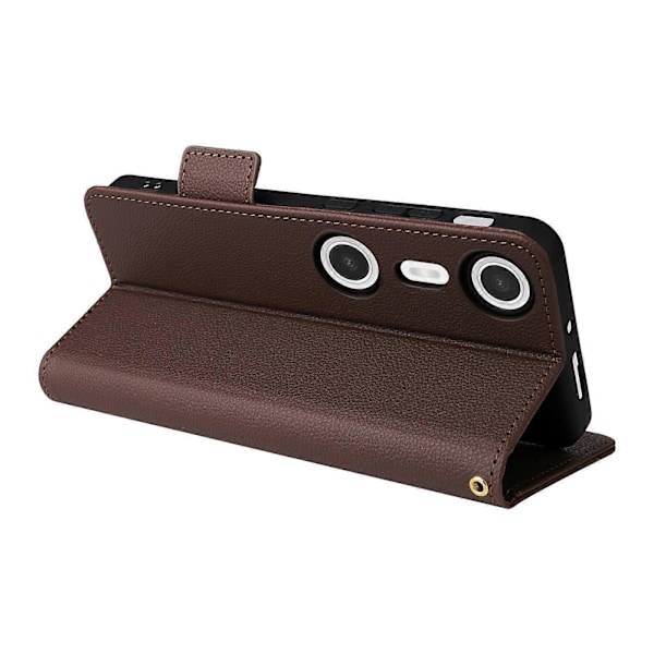 For XREAL Beam Pro Etui Litchi Tekstur PU Læder Wallet Flip Telefon Cover LGL Brown