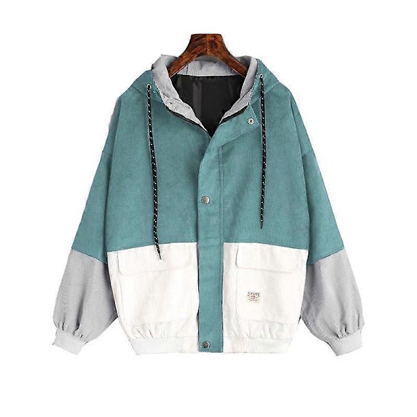 Märkes Dam Huvförsedd Manchesterjacka Patchwork Höst Streetwear Ytterkläder Kappa Vindjacka LGL blue M