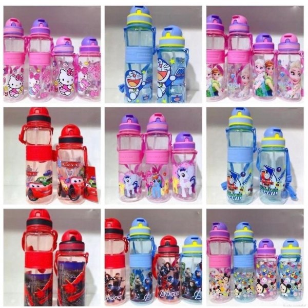 350/500 ml barn tecknad dricksvattenflaska Halmkopp med axelrem Hello Kitty 350ml(Pink Cover) OneSize