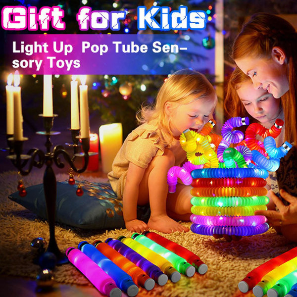 2023 Uusi, 6 kpl Fidget Pop Tube -leluja Aikuisille Venytä Putki Aistihavaintolelu LED Valo Lapsille[GL] Multicolor 12pcs