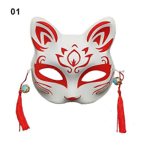 Anime Räv Mask Cosplay Kostymfest Rekvisita Handmålad Japansk Halv Ansikte Katt Mask Maskerad Festival Bal Kabuki Kitsune Masker LGL 1