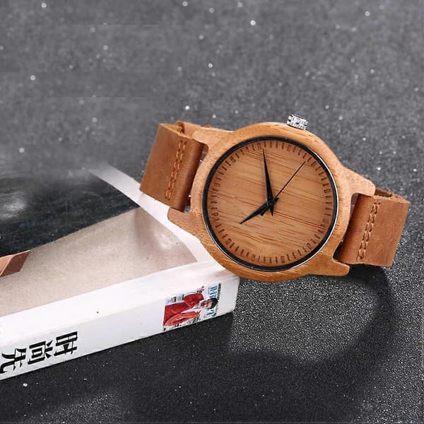 Quartz Ur Træoverflade Mode Armbåndsur PU Bælte Quartz Armbåndsur til Mænd (LGL)