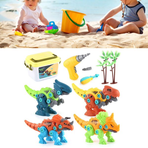 4pcs Take Apart Dinosaur Toys Electric Screwing Dinosaur Combination Diy Assemble Construction Building Boy Toys[GL]