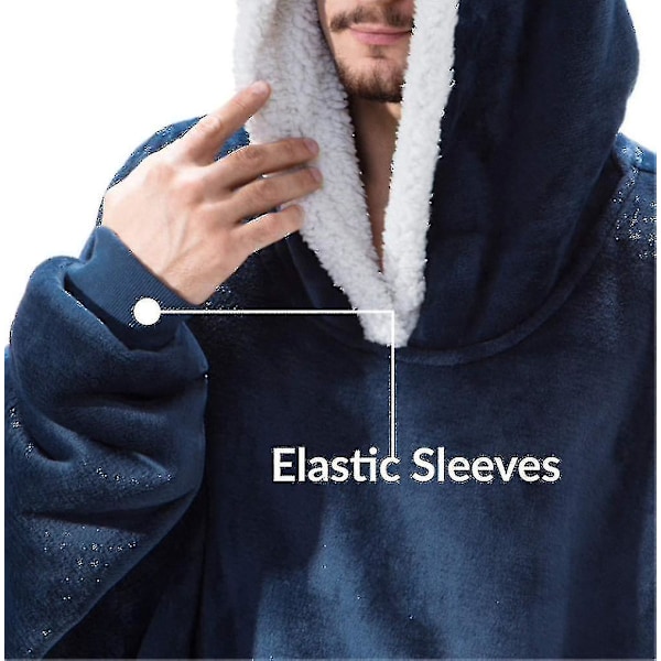 Genserteppe Oversized Hettegenser Brukbart Teppe Mykt Varmt Komfortabelt Stor Frontlomme LGL navy