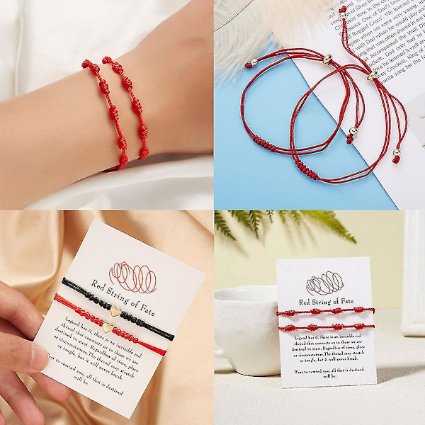 2 stk. Lykkelig rød snor armbånd Kabbalah amulett 7 knuter beskyttelsestau gave [GGL] C