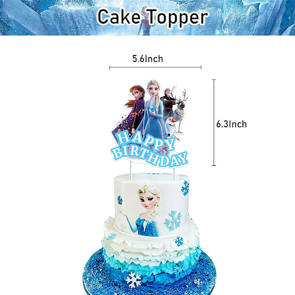 Frozen-teemaiset juhlatarvikkeet, koristeet, bannerit, ilmapallot, cupcake-koristeet, kakunkoristeet, lahjapaketit (LGL)