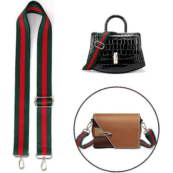 Udskiftningsrem til taske, crossbody, 1,5\" gyldent spænde, grøn og rød taskerem til kvinder, justerbare taskeremme, LGL