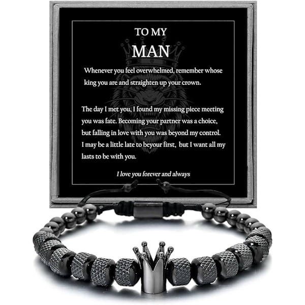 To My Man Bracelet- Straighten Your Crown For Boyfriend Husband, Adjustable Bead Men's Stainless Crown Anniversary Christmas Gifts [GGL]