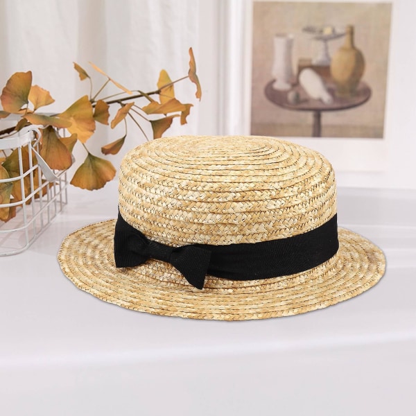 Sød Børnepige Halm Hat Bowknot Hat Børn Skygge Strand Sommer Bådhat Strand Bånd Rund Flad Top Fe