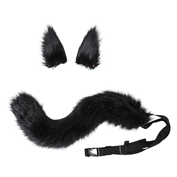 Fuskpäls Katt Räv Varg Pälsig Svans Och Clip Öron För Halloweenfest Kostymtillbehör Varg LGL black