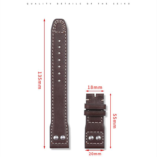 För IWC Läderarmband med Nitar Viklås i Äkta Läder 21mm LGL Brown 22mm