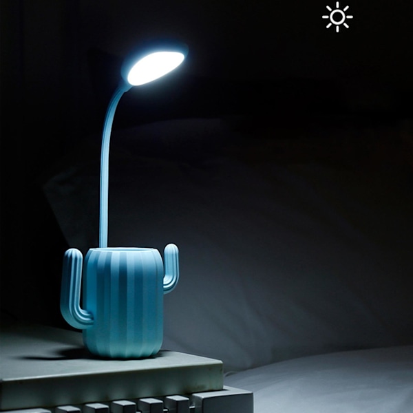 Lampe Øyebeskyttelse Bordlampe Kaktus Penneholder LED Bordlampe Lading Student Nattbord Sovesal Lesing Naturlig Lys Bordlampe Skrivebordslampe [GGL] Light Blue