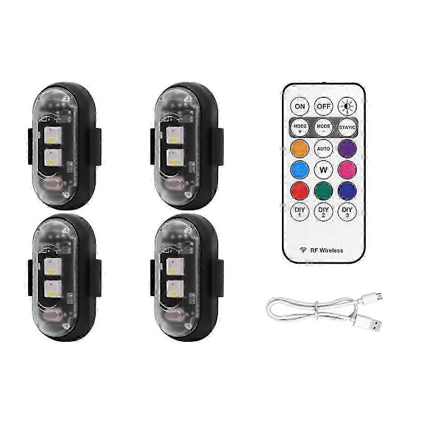 4 KPL Langattomat LED-strobovalot kaukosäätimellä, 8 väriä USB-lataus Vedenpitävät hätävaroitustuikut (LGL)