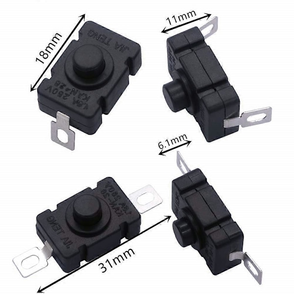40st Självlåsande Tryckknappsbrytare, KAN-28 Ficklampsbrytare (20 st Platt Stift med Hål + 20 st Böjt Stift med Hål) (LGL)
