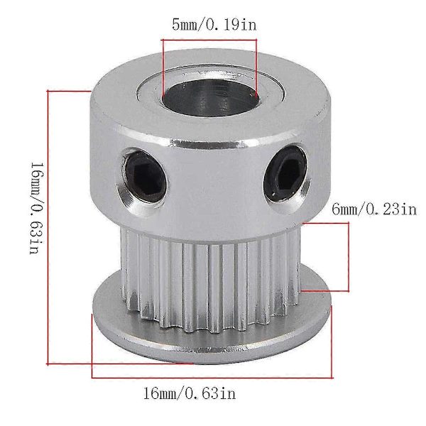 Pakke med 10 GT2 Timing Pulley med 20 tænder 3D-printertænder, 5 mm boring, 6 mm bredde (LGL)