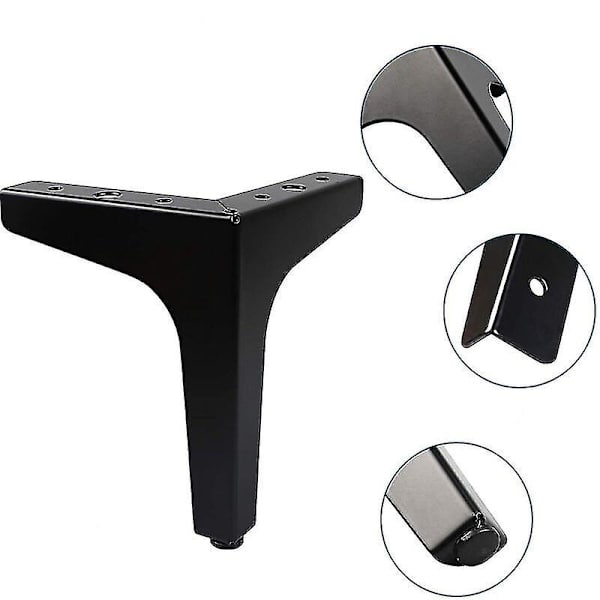 Set med 4 svarta metalliska triangulära sängben DIY möbelsoffa ben - 10 cm (LG)