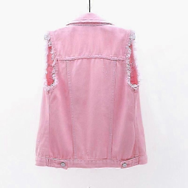 \"Cowboy Vest Dame Kort Forår og Sommer Plus Size Rå Kant Ærmeløs Jakke Hullet Cardigan\" LGL black M
