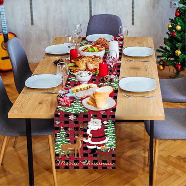 Jul Tomte Ren Bordslöpare, Buffelrutig Julgran Snöflinga Bordslöpare, 33x183cm (LGL)
