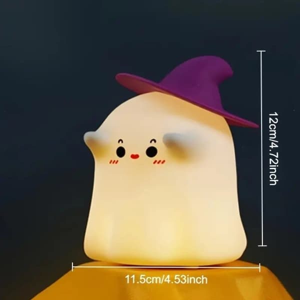 Ghost Night Light USB Rechargeable, Adjustable Brightness with Witch Hat, Halloween Decor_OF (LGL) varmt ljus