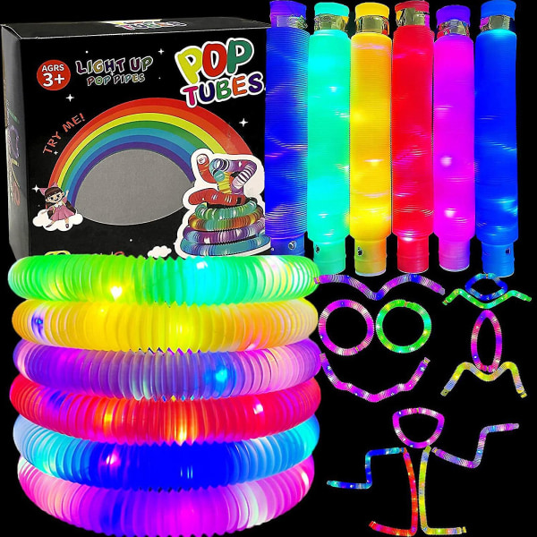 2023 Nyt sæt med 6 Fidget Pop Tube Legetøj Voksne Stretch Pipe Sensorisk Legetøj Led Light Up For Børn[GL] Multicolor 6pcs