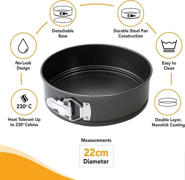 ke Tin - 9 tommer kageforme til bagning, 22 cm springform kageforme til cheesecake, non-stick bageforme rund kageform, bageudstyr rund kage T (LGL) Black 22 cm