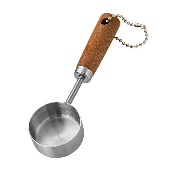Måleske i rustfrit stål med træhåndtag, holdbart tilbehør, rustfri, anti-skoldning med snor, bageske til krydderier (LGL)
