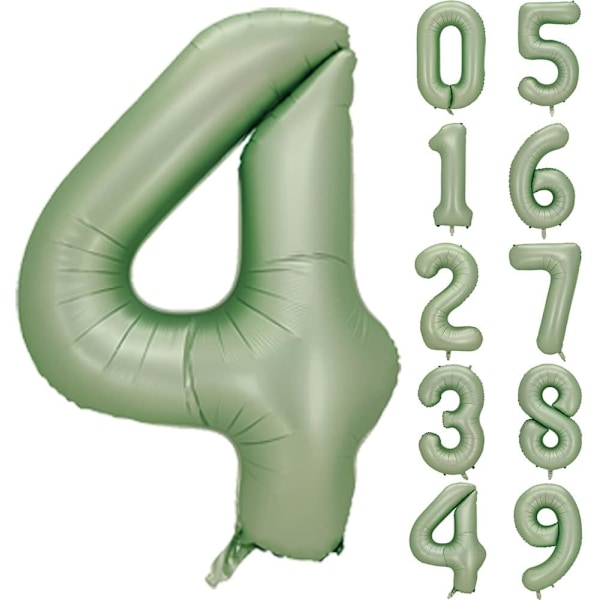 Nummer 4 Ballong, Store Nummerballonger 101 cm, 4-årsdag Festdekorasjoner Fjerde Bursdagsskilt Dekor, Salviegrønn (LGL)