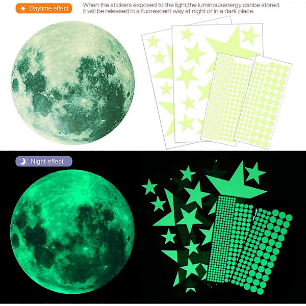 435 Prickar Självlysande Måne och Stjärnor Fluorescerande Väggdekaler Takdekal för Babyrumsinredning (LGL)