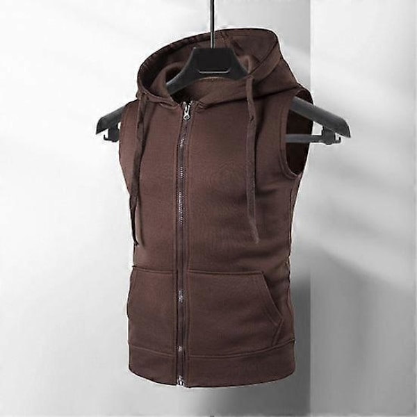 Herr Sommarväst Jacka Med Huva Dragsko Ärmlös Dragkedja Ficka Väst Kappa Enfärgad Fickor Dragkedja Midjecoat LGL black XL