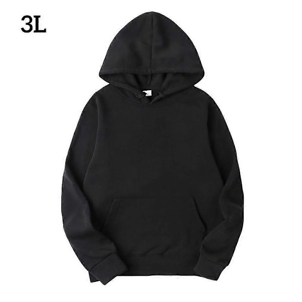 Unisex Dame Herre Bomull Ensfarget Genser Hettegenser med Snøring LGL Black 3XL