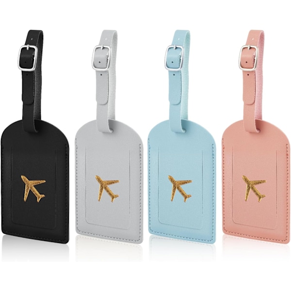 stk bagasjelapper, PU-skinn bagasjelapp med justerbar stropp, koffertlapper, bagasjelapper med personvernbeskyttelse, bagasjelapper (4 farger) (LGL)
