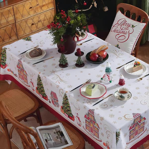 Juleduk, rektangulær, rund, kaffebord, festduk, 150 x 150 cm (LGL)