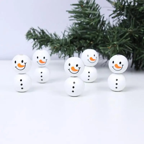 20MM Hvide Trykte Træperler Julemand Træperler Armbånd DIY Tilbehør Hjemmelig Ferie Dekoration Håndlavede Perler Gave Snowman head 30pcs