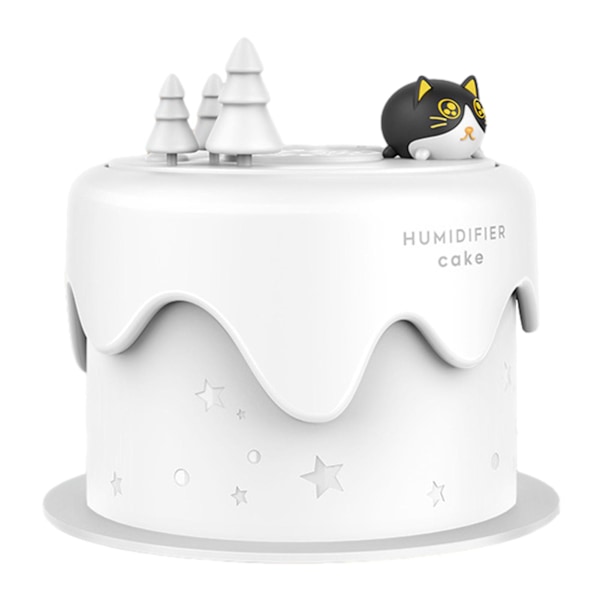 Liten Kake Luftfukter med Fargerikt Nattlys Skrivebord Tåkemaskin Luftfukter for Hjem Soverom Kontor Stille Drift USB Drevet Bærbar D LGL White
