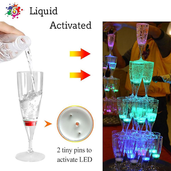 6 st LED Vin Champagne Glas Vatten Vätskeaktiverade Blinkande Lysande Muggar LGL