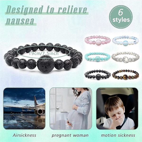 6 stk. Anti Reisekvalme Armbånd, Anti Kvalme Belte Justerbart Mot Kvalme Lindring For Reisekvalme, Kvalme, Bilsyke # LGL