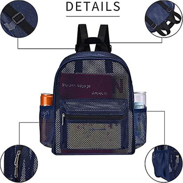 Mini mesh-ryggsekk, klar mesh-ryggsekk for pendling, svømming, reise, strand, utendørssport blå