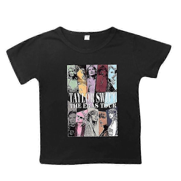6-10 år Jenter Taylor Swift The Eras Tour T-skjorte Trykket Kort Erme Rund Hals Sommer Casual Tee Topper LGL black 8-9 years old
