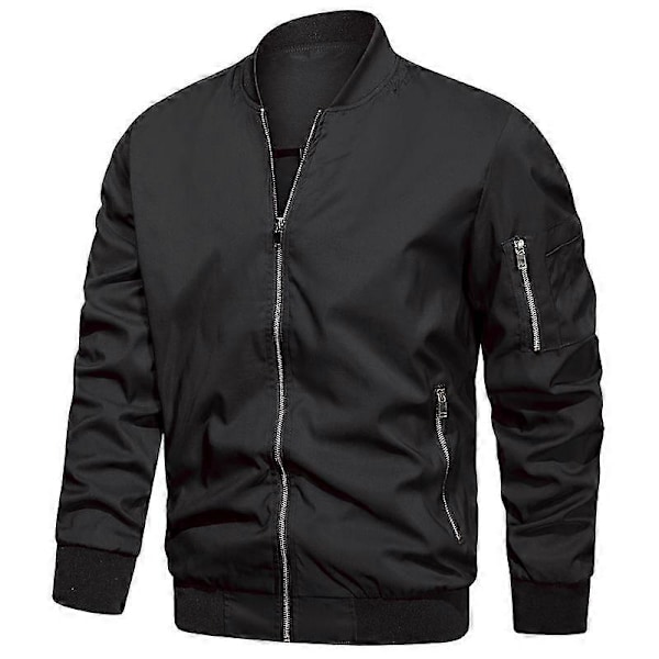Letvægts Bomberjakke til Mænd Forår Efterår Casual Flight Pilot Varsity Baseball Jakke USA Størrelse LGL black bean S