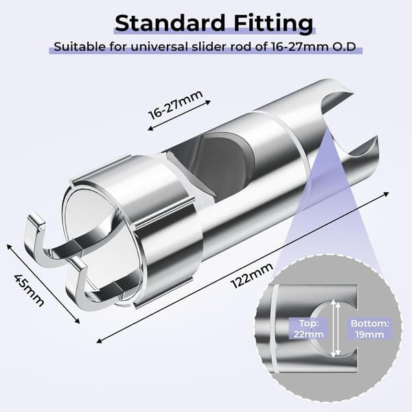 Justerbar dusjhodeholder med 2 kroker, universal dusjhodeholder for 16-27mm glidebryter