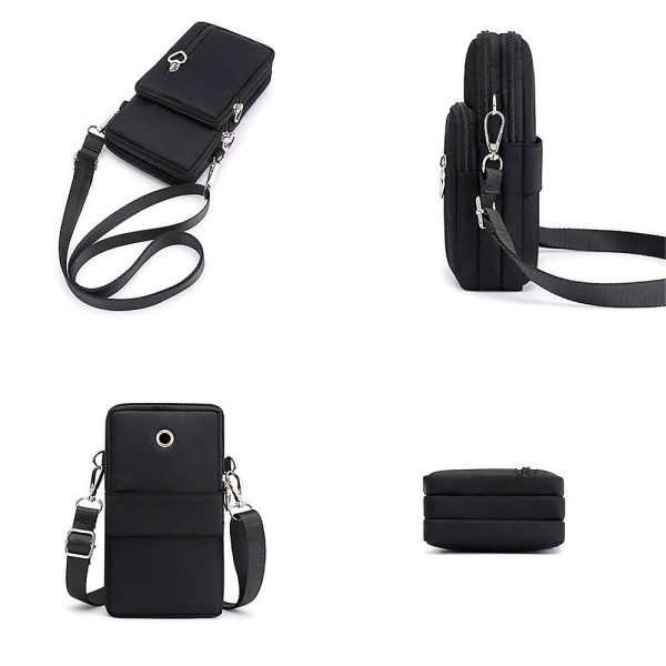 19 cm mobiltelefon plånbok crossbody väska mode sport axelväska armbandsväska telefonfodral väska för kvinnor män presenter Black