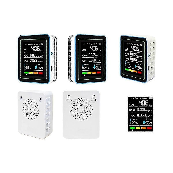 5-i-1 Luftkvalitetsmåler TVOC HCHO Temperatur Fugtighed CO2 Måler, USB Genopladelig CO2 Detektor Hvid LGL
