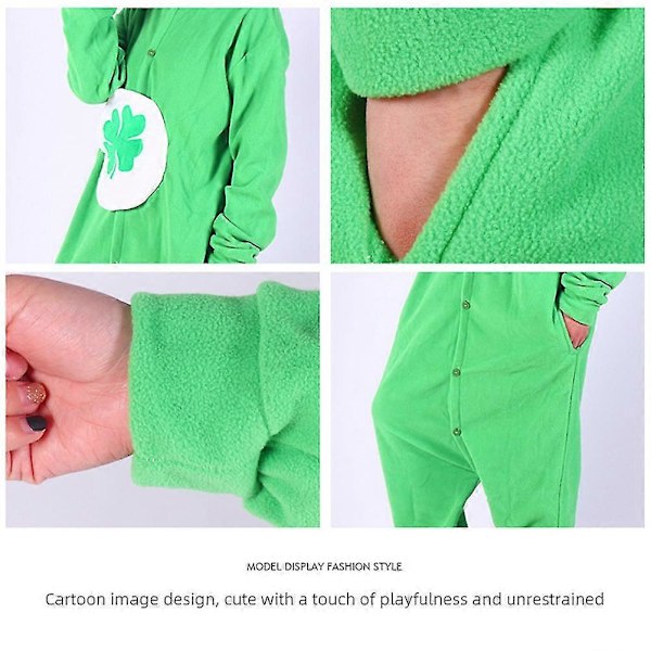 Tecknad Björn Onesie Pyjamas För Vuxna - Cosplay Kostym För Halloween - Mjuka Fleece Hemmakläder LGL Green S