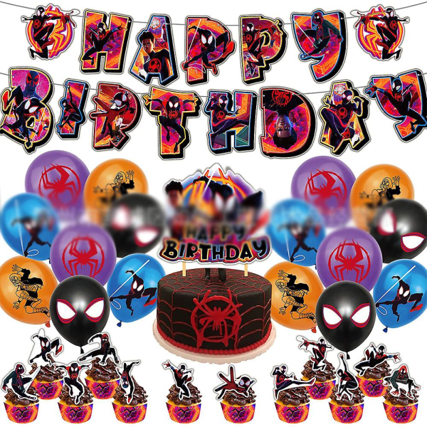 Spider-Man Miles Morales Barnkalas Dekorationer Ballonger Banner Tårta Cupcake Toppers Dekorationer Set