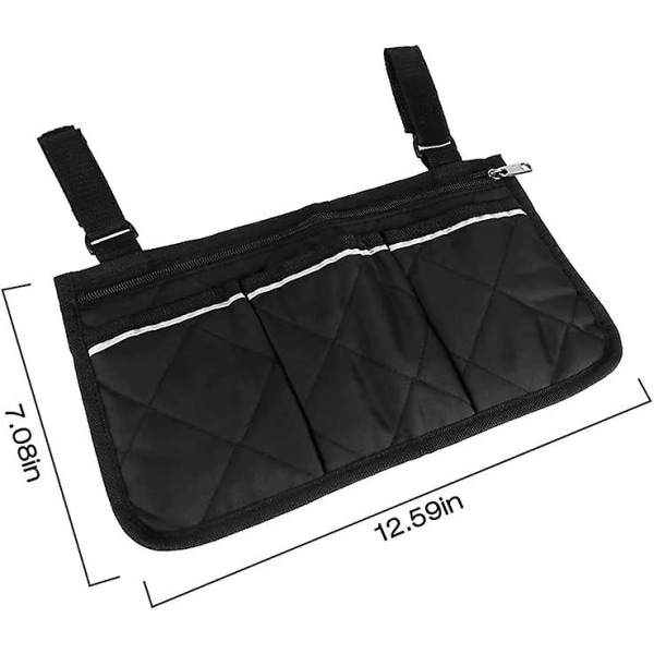 Wheelchair Armrest Bag - Bag Waterproof Portable Scooter Bag With 4 Reflective Compartments For Wheelchair Handles, Black