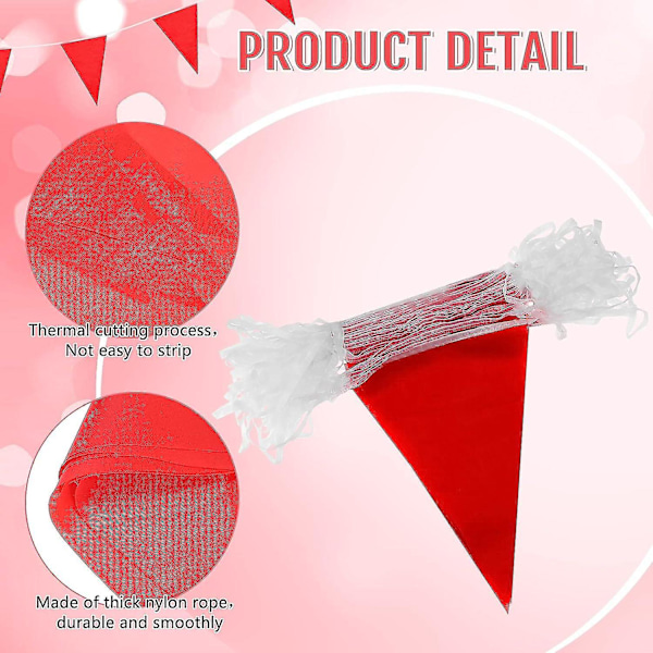 200 jalkaa kiinteitä viirinauhoja lippuja naru kolmio ripustus diy bunting lippuja Red