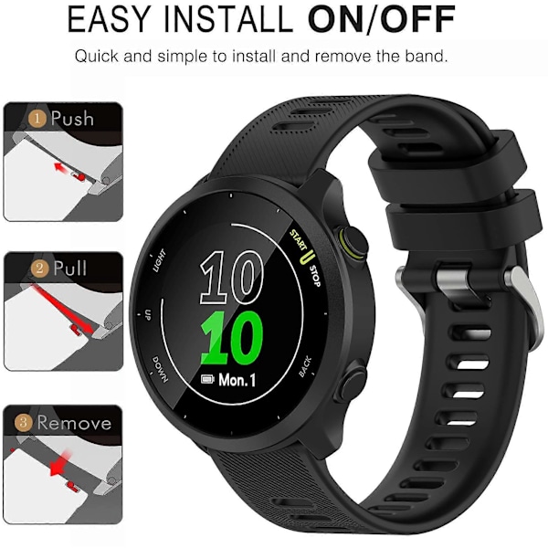 Kompatibel med Garmin Forerunner 158/Forerunner 55 Silikone Rem Udskiftning Urrem til Forerunner 158/Forerunner 55 LGL Black 20mm universal