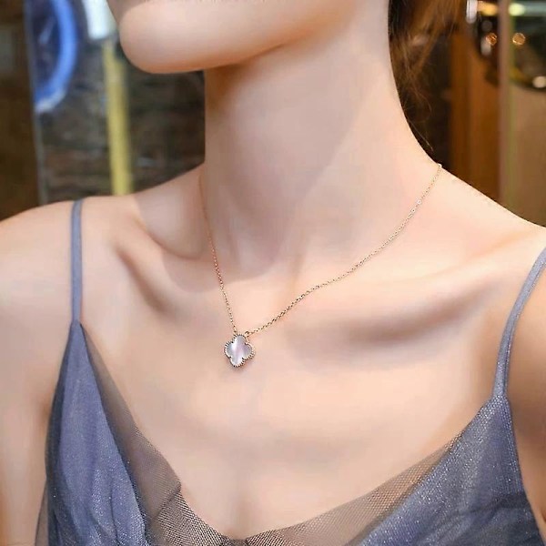 Halskæde - Firkløver - Charmerende Agat - Elegant Gave LGL Black Rose gold