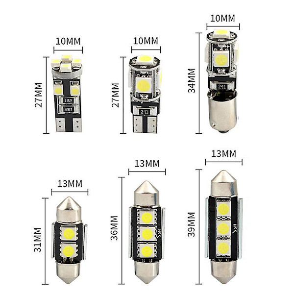 23-pack Canbus-fel fria LED-lampor för bil, interiör, registreringsskylt